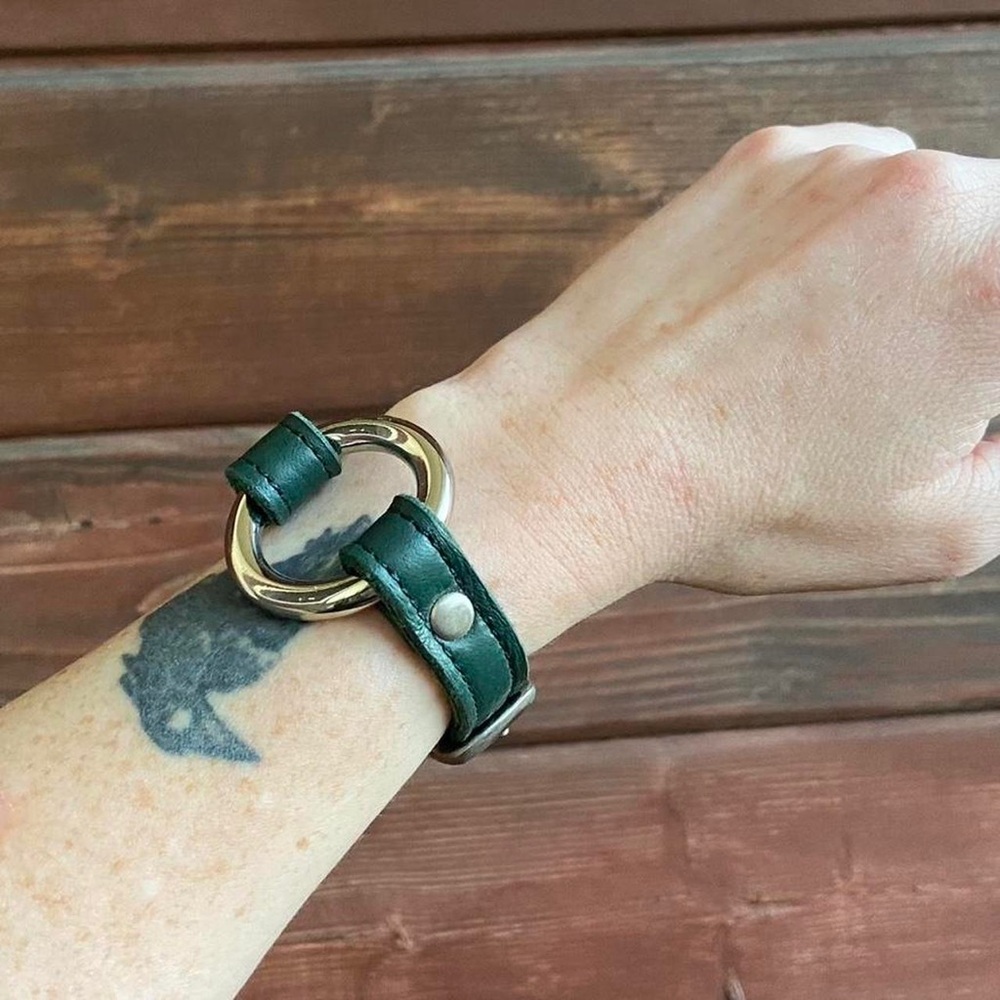 Petite Handmade O Ring Green Leather Bracelet Wrist Band